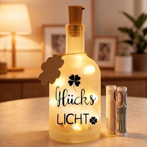 LED Flaschenlicht, Spruch Glückslicht, Dekoflasche mit Korken für Frauen | Flaschenlicht mit Spruch Glückslicht, Dekoflaschen Beleuchtete Flasche Dekoflasche mit Korken Dekolicht
