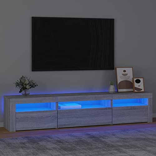IKAYAA Mueble TV 180 cm Con Iluminación LED, Armario Bajo, Mueble Salón, Aparador TV, Diseño Moderno, Elegante, Gris Sonoma, 195 x 35 x 40 cm