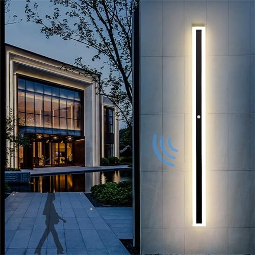 LED Außenwandleuchten mit Bewegungsmelder Wandbeleuchtung Lange Aussen IP65 Wasserdicht Wandlampe Schwarz Innen Modern Wandlicht Aluminium Acryl für Villa Terasse Garden Korridor (Neutral Licht,150cm)