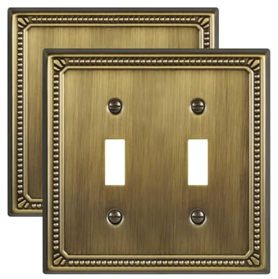 ZILLSEA Coperture per interruttori a doppia levetta, confezione da 2 coperture per interruttori in metallo, piastre decorative da parete con perle incassate, 2 moduli, ottone antico, 12 x 12 cm, medie