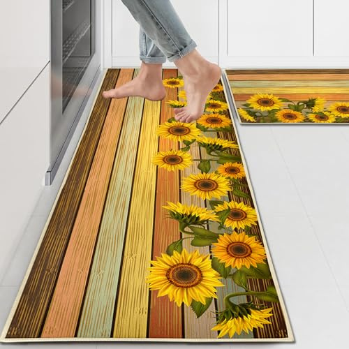 PQCXXA 2 StückWashable Rubber Backing Küchenteppich Set,Wasser und Öl aufnehmen Küche Matten Fußmatte Teppich Set für Küche, Wäscherei,Wohnzimme (A10, 40x120cm+40x60cm)