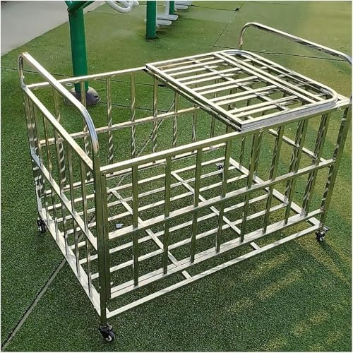 Stainless Steel Rolling Sports Ball Storage Cart, Heavy Duty Large Gym Equipment Storage Carts, School Outside Commercial Basketball Bin with Wheels~/