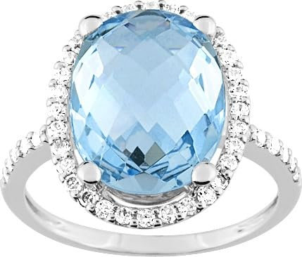 Bijouxenvogue Ring Weißgold Zirkonium Blautopas Größe 54
