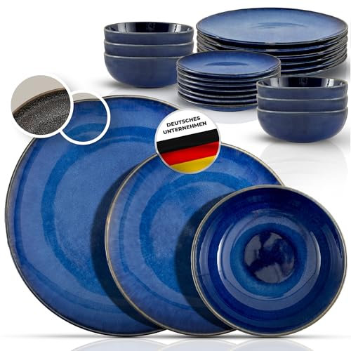 Glavory Eclipse *NEU* – Steingut Geschirr Set 6 Personen – 18-teilig – Service & Geschirrsets in Blau – Tafelservice mit Geschenkverpackung