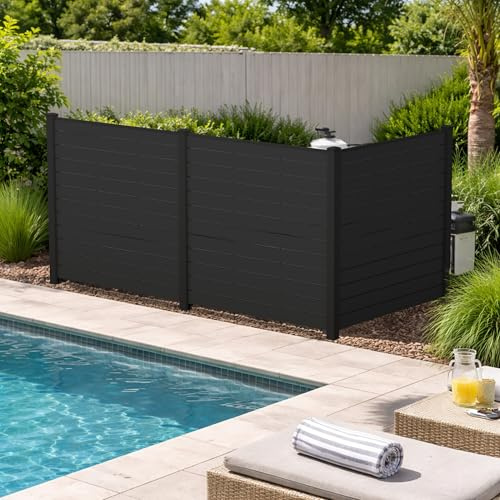 Kozyard 50 W x 48 H Outdoor Privacy Screen with Aluminum Posts, Air Conditioner Fence Panels, Pool Equipment Enclosure, Trash Can Screen Fence Kit for Outside Backyard Patio(DarkGray/3Panels)