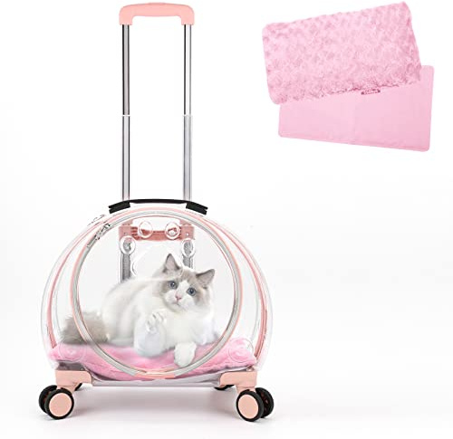Sac à Dos Chat/Chien avec roulettes, Transparent et Respirant | 3 en 1 avec Chariot, Transporteur pour Animaux de Compagnie Charge Max 8kg, Idéal pour Voyage/Randonnée/Vétérinaire