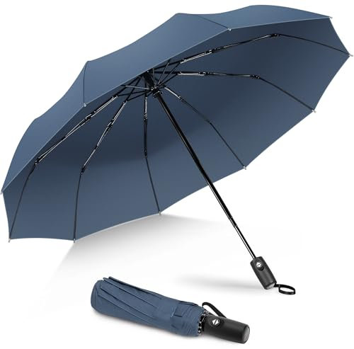ZOMAKE Regenschirm Taschenschirm Sturmfest,Klein Schirm mit Auf-Zu-Automatik für Herren Damen,10 Rippen Travel Umbrella mit UV Schutz(Graublau)