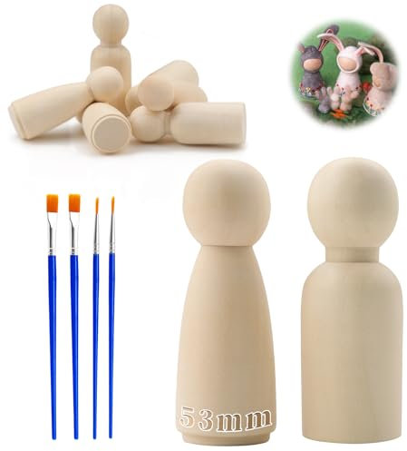 TXXATX 40 Stück Holzfiguren zum Bemalen 53mm Spielfiguren Holz Unvollendete Holzkegel zum Basteln Figuren zum Frau Holzfiguren Familie für DIY Geburtstag Hochzeit Dekoration Bemalen