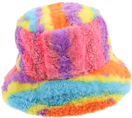 OATIPHO Regenbogen-Bucket-Hut Flauschiger Pelz-Hut Für Damen Warmer Fischerhut Aus Polyester Für Herbst Und Winter Vielseitig Kombinierbar Für Outdoor Und Alltag