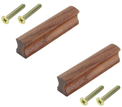 2PCS Walnut Wood Cabinet Solid Pulls with Screws, 64mm Hole Spacing Wooden Furniture Handle Door Handles for Cabinet Cupboard Wardrobe Drawer