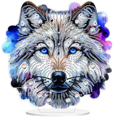 Lxmsja 5D Diamond Painting Wolf Desktop Deko für Erwachsene Kinder, Diamond Painting Tier Tisch Deko Set, Diy Diamant Malerei Stehend Kunst Ornament Bastelset Kreativ Set für Zimmer Büro Desktop