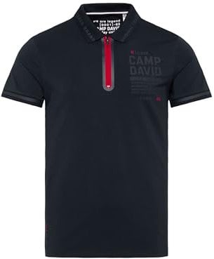 Camp David Herren Kurzarmpolo mit Zipper und Folienprints Blue Navy L