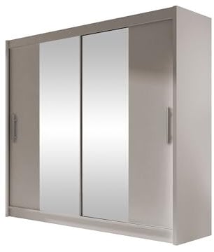 Mirjan24 Kleiderschrank London II mit Spiegel, Schiebetürenschrank, Schwebetürenschrank, Modernes Schlafzimmerschrank 180x215x58cm, Garderobe (Cashmere)