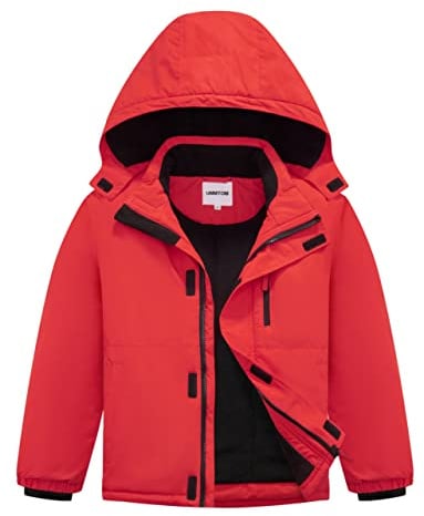 UMMTOM Wasserdichte Skijacke für Jungen, mit Fleece gefüttert, warm, Winterjacke mit Kapuze, Winterjacke für Kinder