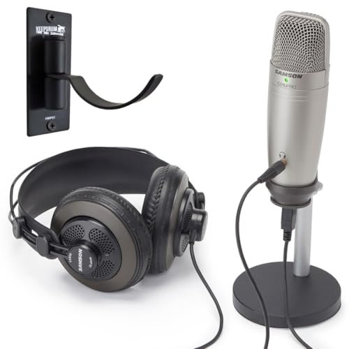 Samson C01U Pro Podcast Set mit USB Studio-Kondensatormikrofon + keepdrum HMP01 Wandhalter für Kopfhörer