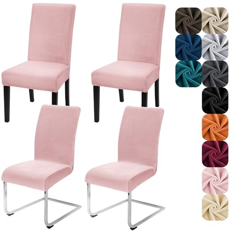 Alishomtll Set di 4 coprisedie da cucina in velluto elasticizzato rosa