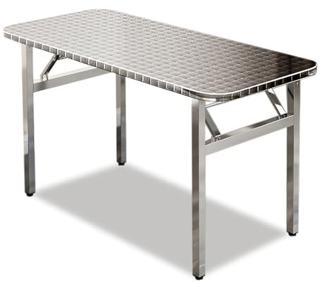EZZPGDKU Edelstahl Arbeitstisch, Klapptisch Campingtisch, 120 cm Catering Klappbarer Arbeitstisch Tragkraft 200 Kg, Höhenverstellbar 1-3 cm, Platzsparend Balkontisch Gartentisch, Gastro Tisch