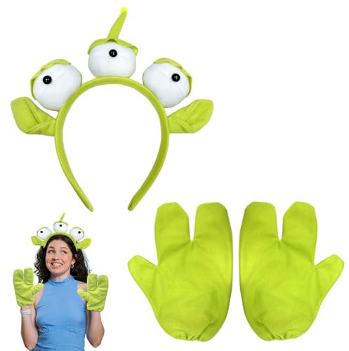 BJPERFMS Disfraz Alien, Set de Disfraces Alien, Disfraz de Alien, Diademas y Guantes Alien, Kit de Disfraces de Alien, Accesorios de Cosplay para Fiesta Carnaval Cumpleaños para Adultos
