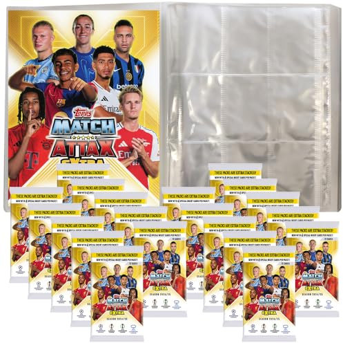 Generisch Match Attax Champions League 2024/25 EXTRA - Trading Cards - 1 Leere Sammelmappe + 20 Booster