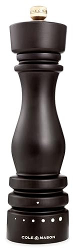 Cole & Mason London Pepper Mill, Grind Select Adjustable Coarseness, Chocolate Wood, 220mm, Refillable Manual Grinder