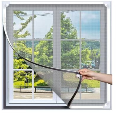 ILMFMY Magnetfliegengitter 130x150cm – Insektenschutz ohne Bohren mit selbstschließendem Glasfasernetz, Haustierfreundliches Fliegengitter für Fenster/Türen, Einfache Montage in Elegant Hellgrau