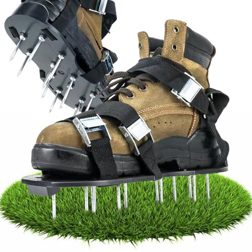 Rasenlüfter, Nagelschuhe mit 6 Riemen, Rasen Vertikutierer zum Belüften des Rasens, Rasenbelüfter um Erde gut zu lockern für Rasen Belüften und Hof Rasenlüfter Schuhe, Aerifizierer für Rasen