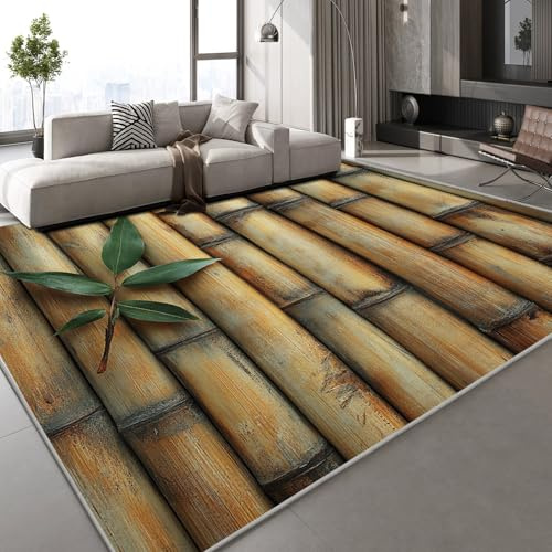 Générique Tapis Grande Taille 140x200 cm Bambou Imitation Cachemire Lavable Impression Feuilles Nature 3D Fond Silencieux pour Couloir Spacieux Home Cinéma ou Appartement Lumineux