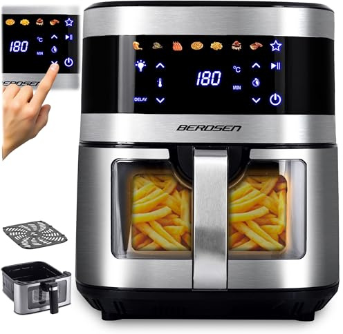 Berdsen Heißluftfritteuse XXL 9,1L - Airfryer mit Sichtfenster und Touchscreen - 1700W - 7 Programme - Spülmaschinengeeignet