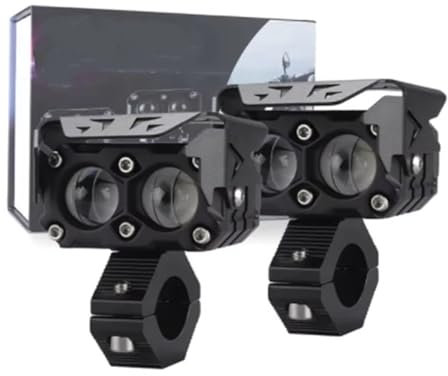 Projecteur De Moto Lampe Projecteur Lentille Blanc Jaune Faisceau Haut/Bas Feux De Brouillard De Conduite Phares Auxiliaires À LED Phares À LED pour Moto(2 Pieces Spotlights 50W)