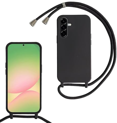 SLWYF Compatible with Samsung Galaxy A17 Crossbody Lanyard Case, Liquid Silicone Protective Phone Case with Strap Adjustable Neck Cord Necklace Soft Cover for Samsung Galaxy A17, Black