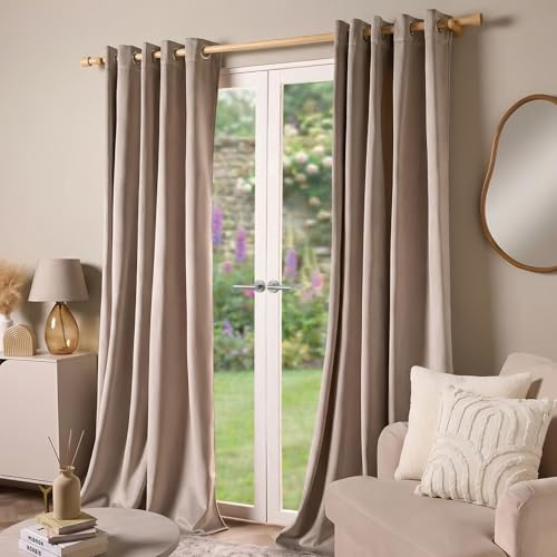 OHS Velvet Curtains Eyelet 2 Panels, Super Soft Luxurious Bedroom Curtains Thermal Insulated Light Blocking Room Darkening Velvet Curtain for Living Room 66 x 90, Natural