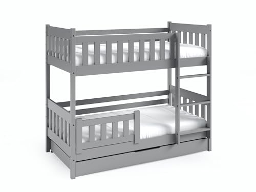 FURNLUX Etagenbett LILA, 80x190cm, Kinderbett, Modern, Grau, Kiefernholz, 198x86x141cm, mit Schublade
