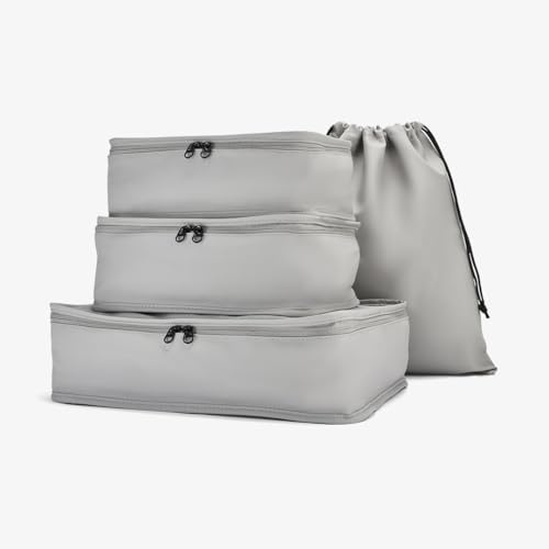 Rock 4 Piece Packing Cubes Set - Grey | Includes 3 Organisers & Laundry Bag - Grab Handles - Lightweight & Durable - Maximises Space - Ideal for Travel & Business