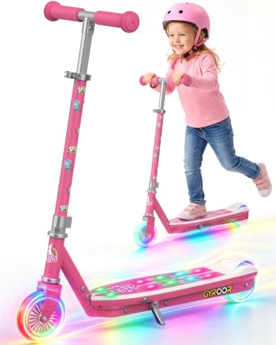 Gyroor KS2 E Scooter Kinder 3-6 Jahre 8 kmh LED Lichtshow Einsteiger | Elektroroller mit Gravitationssteuerung, Anfängermodus 3 km/h, 360 Grad LED, höhenverstellbar, Vollgummireifen, bis 50 kg