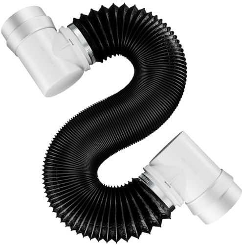 Hon&Guan Dryer Vent Hose for Tight Space 4 Inch, 8Ft Aluminum Exhaust Duct Hose with Dryer 90 Degree Elbow & Rubber Seal Connectors, Crush Proof Space-Saving Dryer Vent Hose for Clothes Dryer