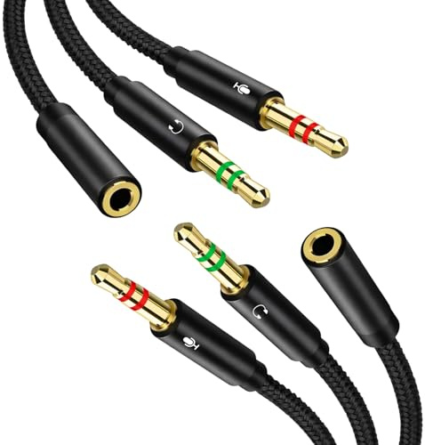 2PCS Audio Splitter Y Adapter 1 auf 2 Klinke, 35cm Splitter 3.5mm Buchse auf Doppel 3.5 mm Klinkenstecker, 2 in 1 Audio Adapter Y Splitter für Headset Mikrofon, PC, Laptop, Gaming Headset