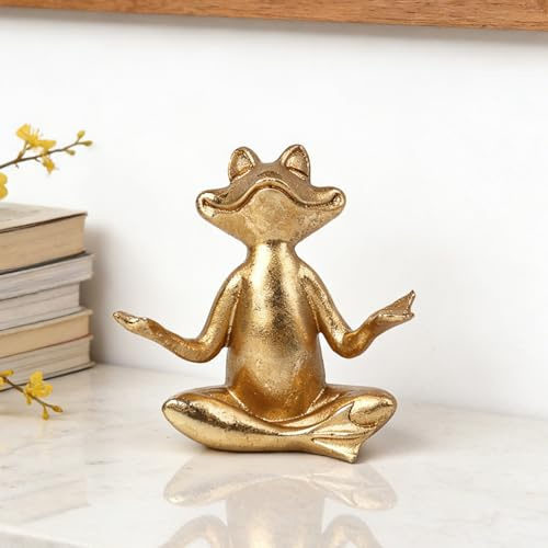 Goldene Frosch-Figuren Yoga Dekoration Yoga Frosch Figur Gold Deko Figuren Frosch-Skulptur Frösche Figuren Geschenk Kreativ Gartendeko Statue Für Wohnzimmer Büro Schreibtisch Bücherregal Tisch (B)