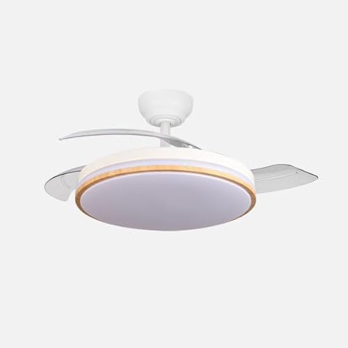 ABRILA - Ventilador DC Parlatore 60W Blanco/Haya | 3 Aspas Desplegables | Control por Voz | Tecnología LED 6980lm | Control Remoto con Regulación de Intensidad y Temporizador