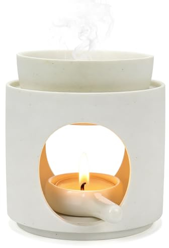 sudatong Duftlampe für Ätherische öle Duftlampe Teelicht Räucherstövchen, Stövchen für ätherische Öle Duftöl und Duftwachs, Keramik Aromalampe (Weiß)