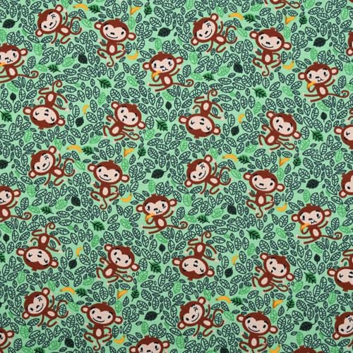 Stoff Baumwolljersey Digitaldruck Affen - Mode Kinderstoff Nähen Meterware 25 cm x 150 cm - Öko Tex Standard 100 Zertifiziert