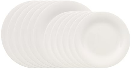like. by Villeroy & Boch - Essential White Teller Set 12-teilig Weiß, Spülmaschinenfest, Mikrowellensicher, Geschirr Set für 6 Personen, Speiseteller, Dessertteller, Geschirrset, Premium Porzellan