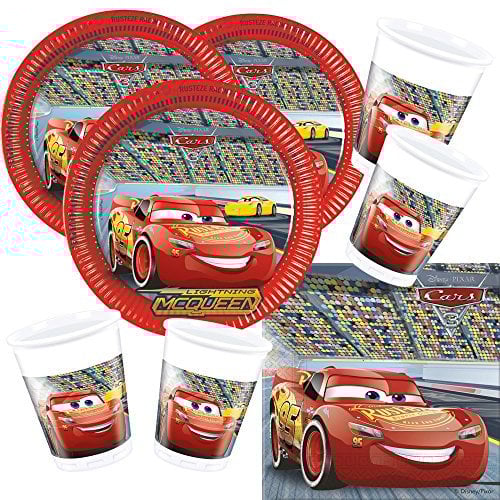 Procos Disney Pixar Cars 3 - Juego de 52 platos, vasos, servilletas para 16 niños