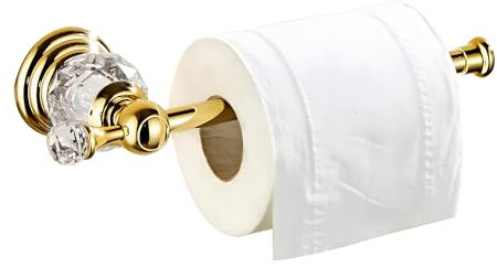 BATHSIR Polished Gold Toilet Paper Holder, Crystal Toilet Roll Holder Bathroom Accessories Modern Zinc Alloy Tissue Hanger Wall Mounted