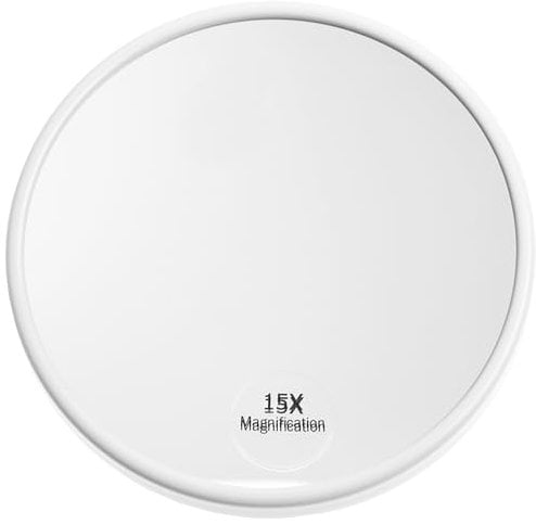 Fantasia Kosmetikspiegel mit 15-Fach Vergrößerung, Premium Schminkspiegel Ø 13cm rund mit Saugnapf, Acryl Make-Up-Spiegel für zuhause und unterwegs, innen Ø 12,0cm