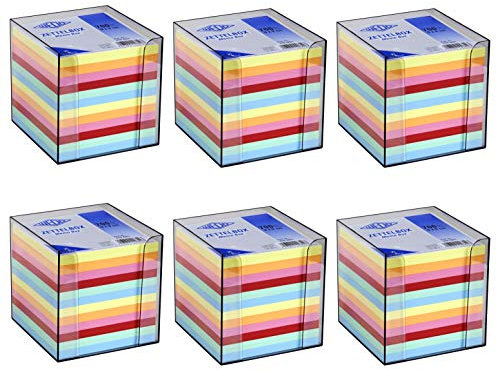 WEDO Zettelbox Kunststoff (9x9 cm, rauchglas gefüllt, 700 Blatt, 6 farbig) (6X Zettelbox)