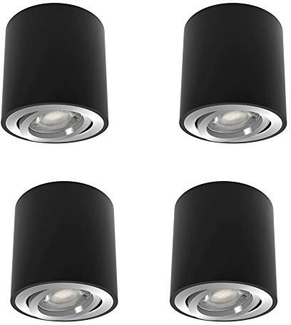 linovum 4 Stück CORI Aufbaulampen rund in schwarz gebürstet im Set - schwenkbarer Aufputz Spot geeignet für GU10 & LED Module