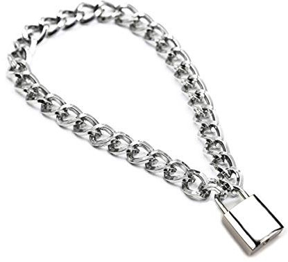 Succuba Padlock Necklace Metal Chain Collar Choker Heart Lock Necklace with Key and Box for Women, Men and Pet (16 to 22 Inches), Metal, not known