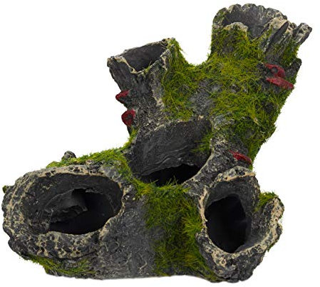 Relaxdays Aquarium Deko Höhle, Natur-Optik, dekoratives Versteck, Steindeko, Aquarienzubehör HxB: 7 x 15 cm, grau-grün