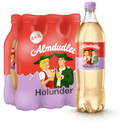 Almdudler Holunder Alpenkräuerlimonade im Vorratspack (6 x 1 l) - Alpenkräuterlimonade kombiniert mit natürlichem Holunderblütenextrakt