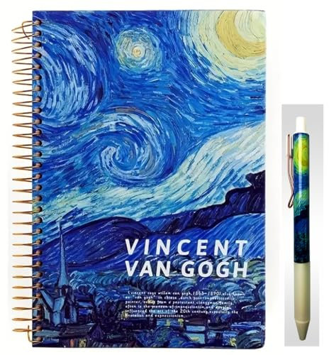 Van Gogh Notizbuch, Hardcover, Spiralbuch, Kunst-Tagebuch, 26,9 x 18,5 cm, 300 Seiten, spiralförmig, breit liniert, Notizbücher für Arbeit, Geschenke, Büro, Schule